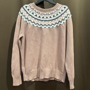 Falls Creek Women's Sweater - Pink/Rose Gold & Blue Fair Isle Crew Neck Size XL